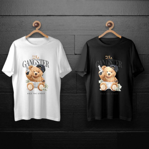 طرح لایه باز خرس تدی با دلار اسلحه و گردنبند طلا برای چاپ روی انواع تیشرت